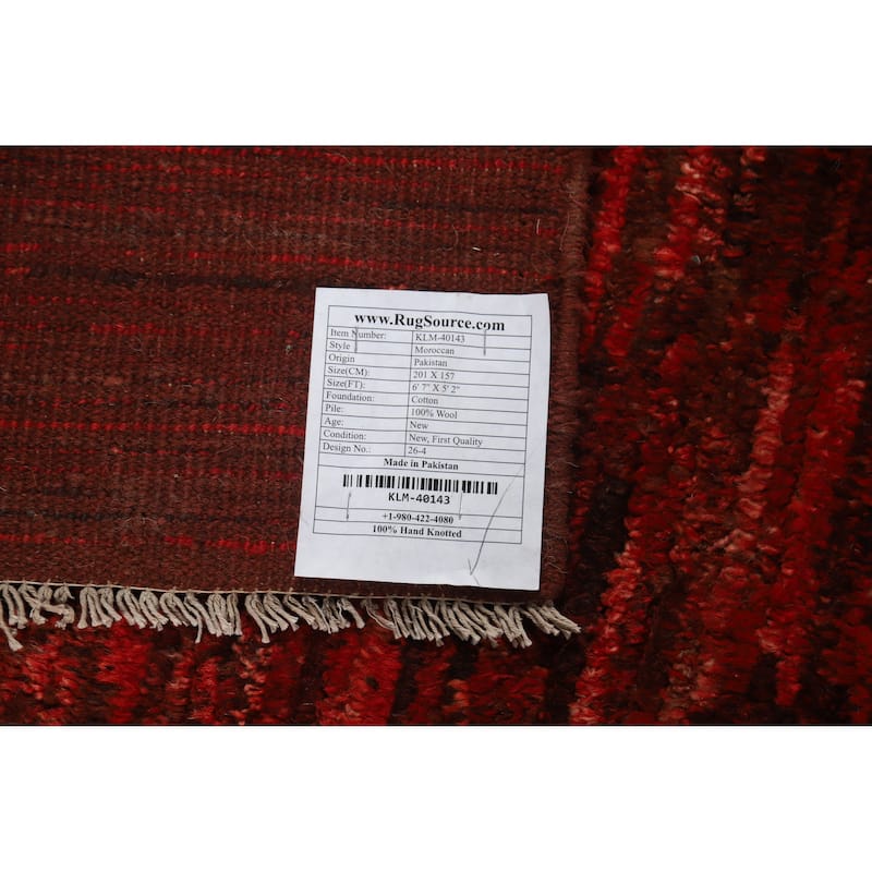 Red Moroccan Oriental Rug Handmade Wool Carpet - 5'2" x 6'7"