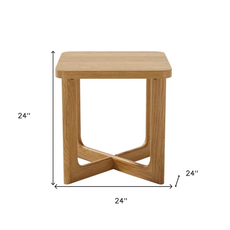 24-inch Solid Wood Square End Table with Modern Cross Leg Design - 24” x 24” x 24”