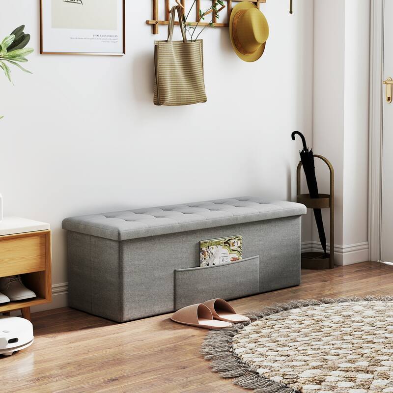 Gymax 43'' Folding Storage Ottoman Bench w/ Removable Divider & Side