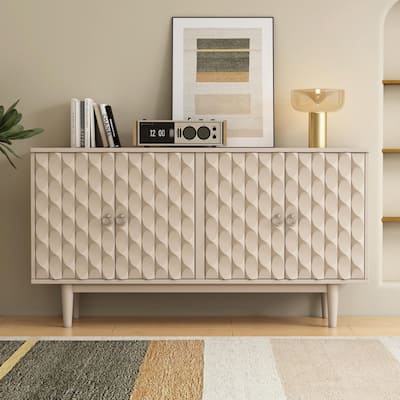 Modern 4-Door Sideboard with Convex Pattern Doors and Silver Handles