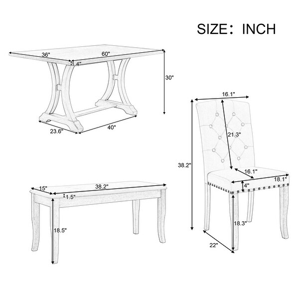 6 Piece Dining Table and Chairs Set with Rectangular Trestle Table 4 Upholstered Chairs Bench for Small Space Apartment On Sale Bed Bath Beyond 40884310