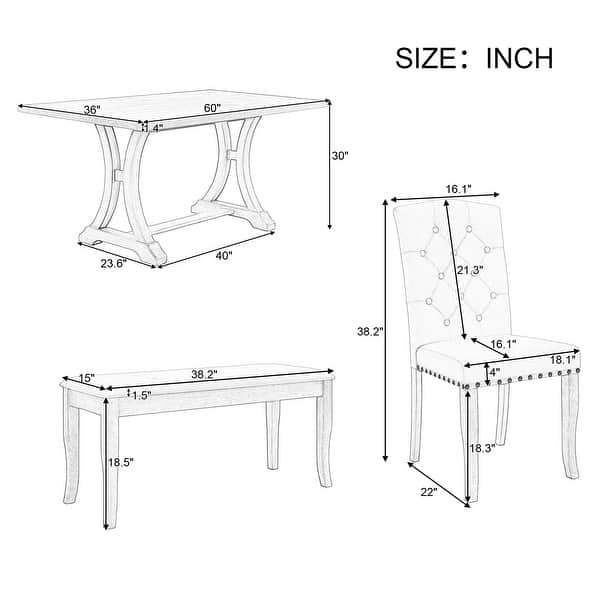 6-Piece Wooden Farmhouse Dining Table Set with Rectangular Trestle ...