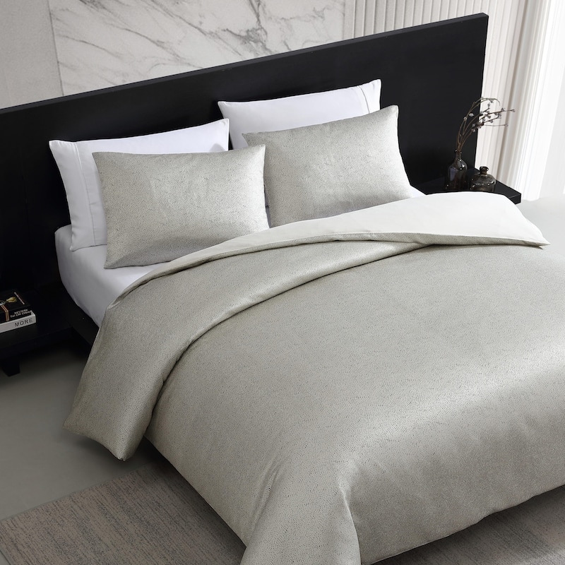Vera Wang Speckled Satin Weave Taupe Reversible Duvet Cover Set