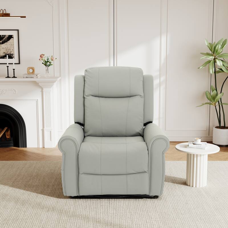 Roomfitters Manual Massage Swivel Rocker Recliner Chair with Heat and Side Pocket, PU Leather - Grey