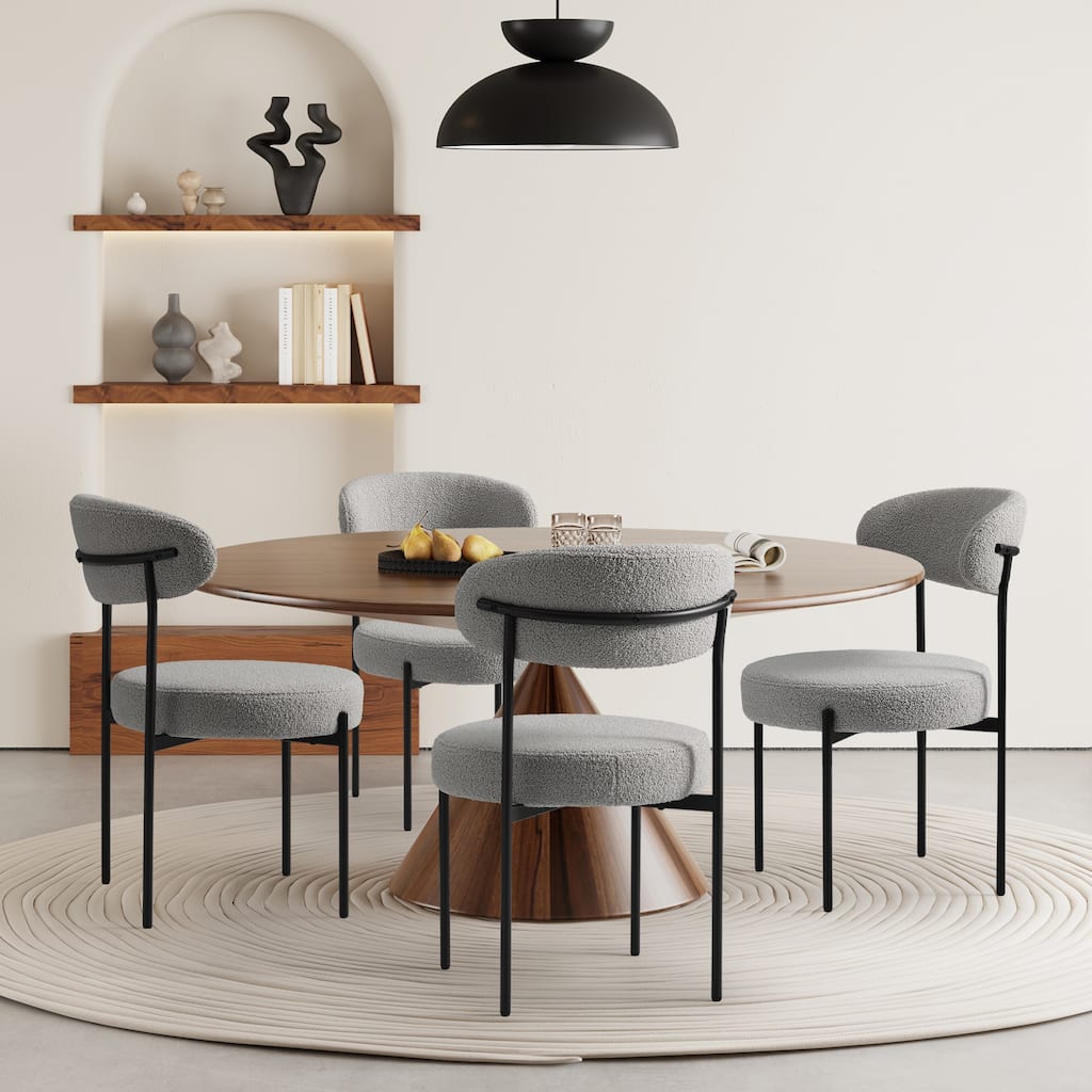 Bayville Mid-Century Curved Back Fabric Upholstered Metal Dining Chair (Set of 4)