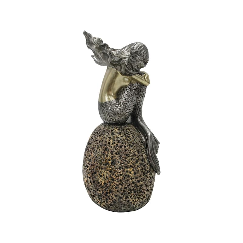 Allan Andrews Silver Mermaid on Rock Decorative Statue