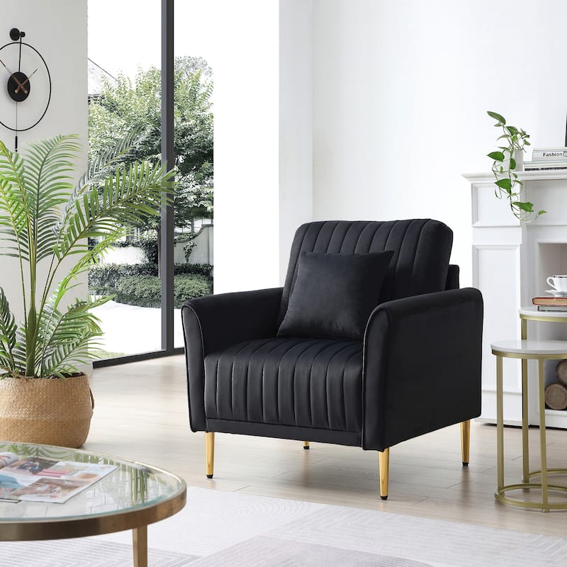 Velvet Accent Chair Living Room Chair - Black Velvet