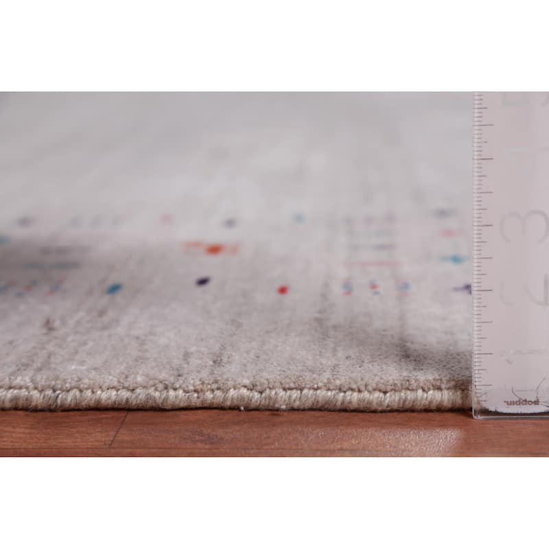 Silver / Gray Gabbeh Indian Area Rug Hand-Knotted Wool Carpet - 8'0" x 10'1"
