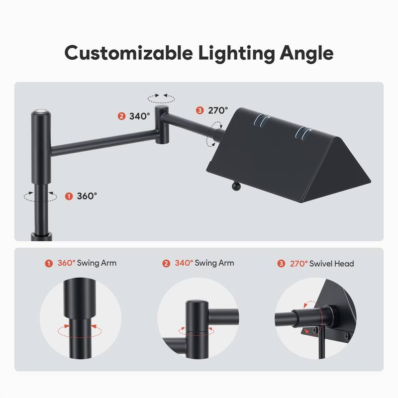 56" Dimmable LED Task Floor Lamp with Adjustable Height Swing Arms 3 Color Temperatures