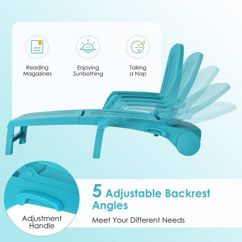 Adjustable Patio Sun Lounger with Weather Resistant Wheels - 65.5" x 29" x16.5"-37" (L x W x H)