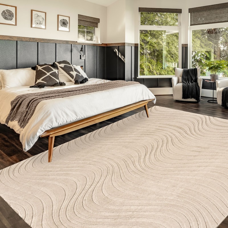 Gertmenian Vida Lomira Soft Polyester High-Low Carved Non-Slip Shag Indoor Area Rug - 6'6"x 9' - Cream