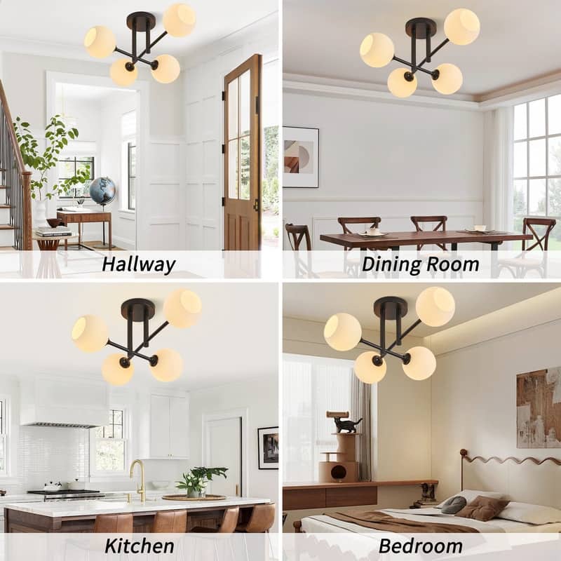 KAWOTI 4-light Modern Semi-flush Mount with Frosted White Ribbed Glass Shade - L23" * W18" * H9.63"