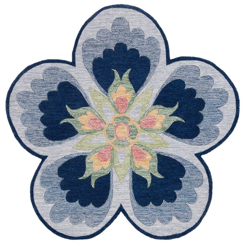 SAFAVIEH Handmade Novelty Natividad Floral Wool Rug - 6' Round - Blue/Grey