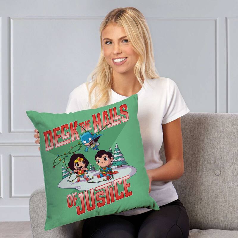 Warner Brothers DC Justice League Deck the Halls of Justice 18 Inch Throw Pillow
