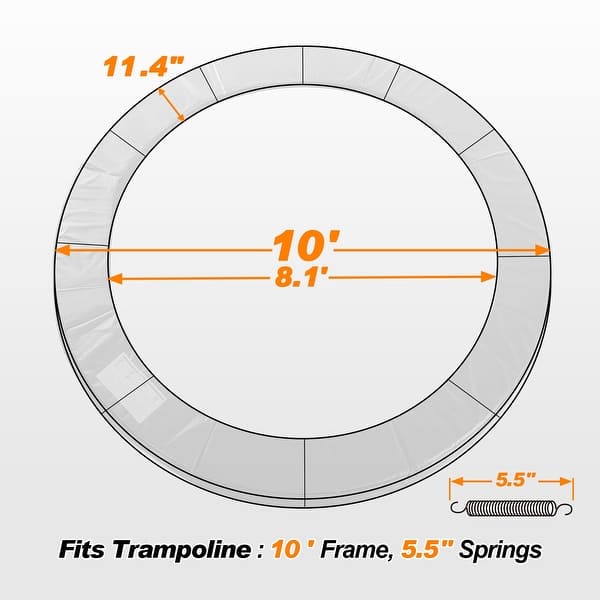 dimension image slide 0 of 5, ExacMe Trampoline Pad Replacement, Round Safety Spring Cover 10 12 14 15 16 Foot, Orange