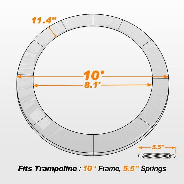 dimension image slide 3 of 4, ExacMe Trampoline Pad Replacement, Round Safety Spring Cover 10 and 16 Foot, Orange with Animal