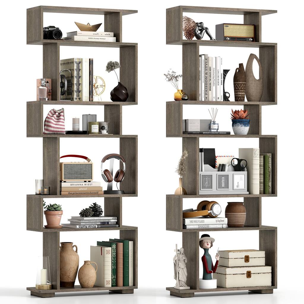 Gymax Set of 2 6-tier Storage Bookshelf w/Anti-toppling Kits