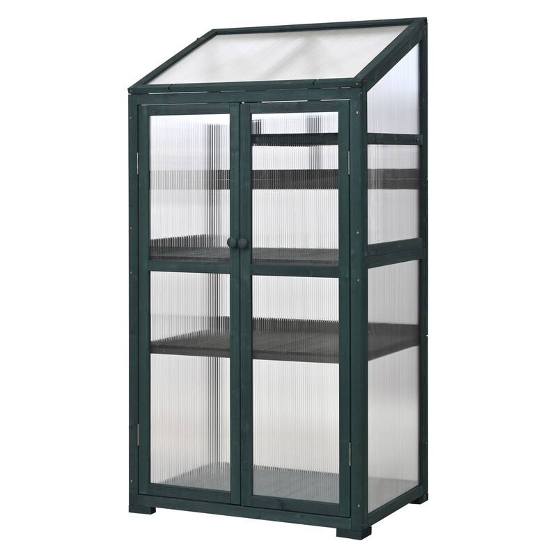 62inch Height Wood Large Greenhouse Balcony Portable Cold Frame with Wheels and Adjustable Shelves