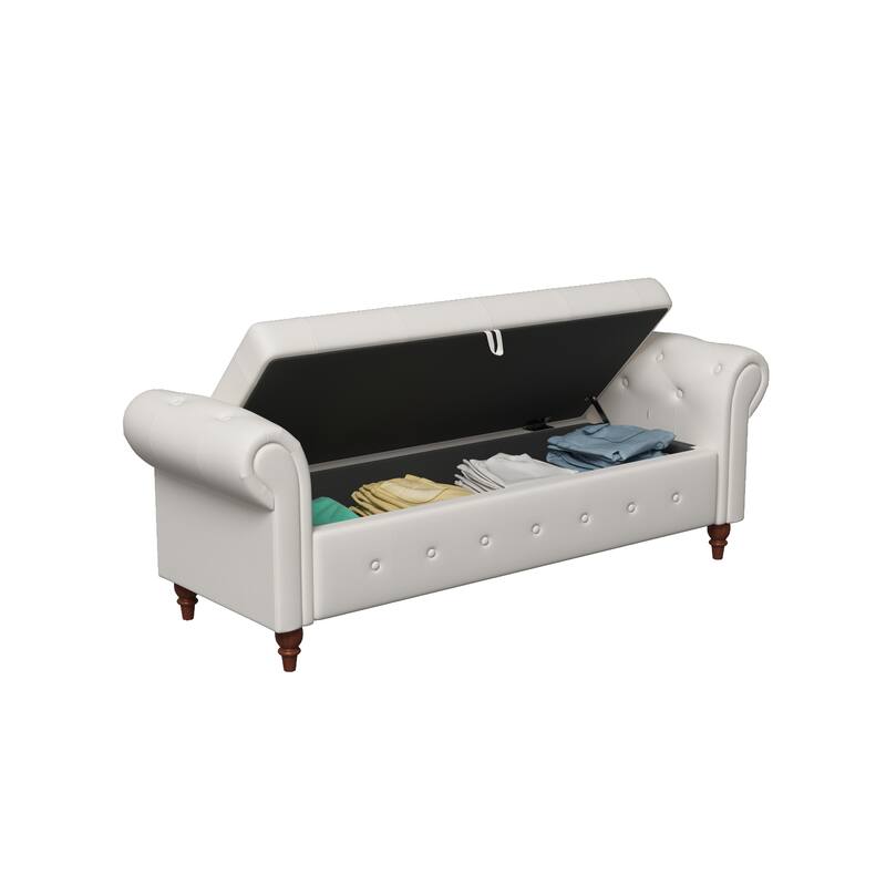 63" Fabric Bed Bench With Storage
