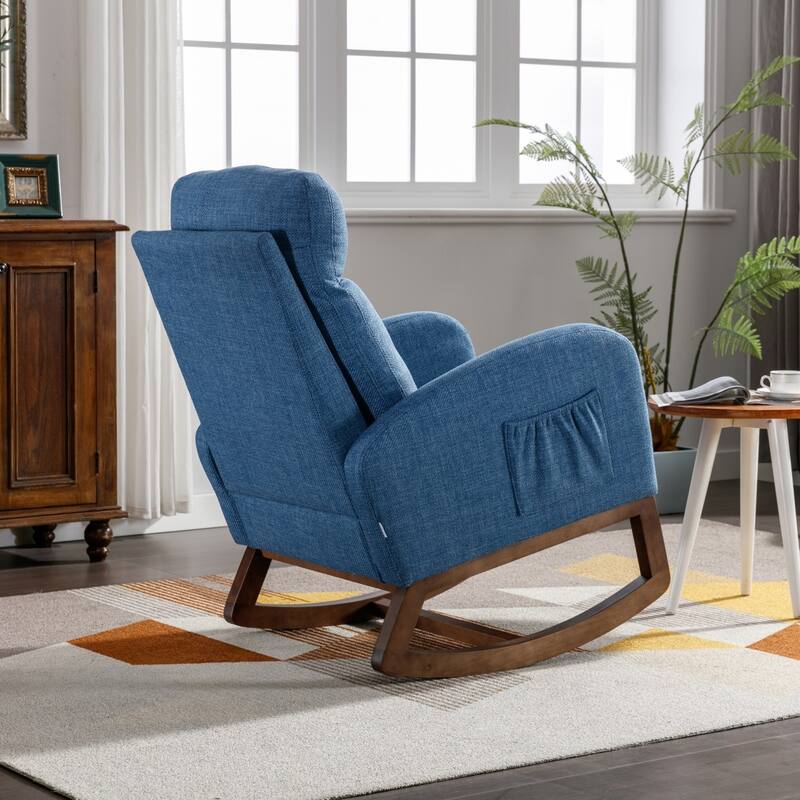 Modern Linen Upholstered Rocking Chair, Living Room Lounge Arm Chair