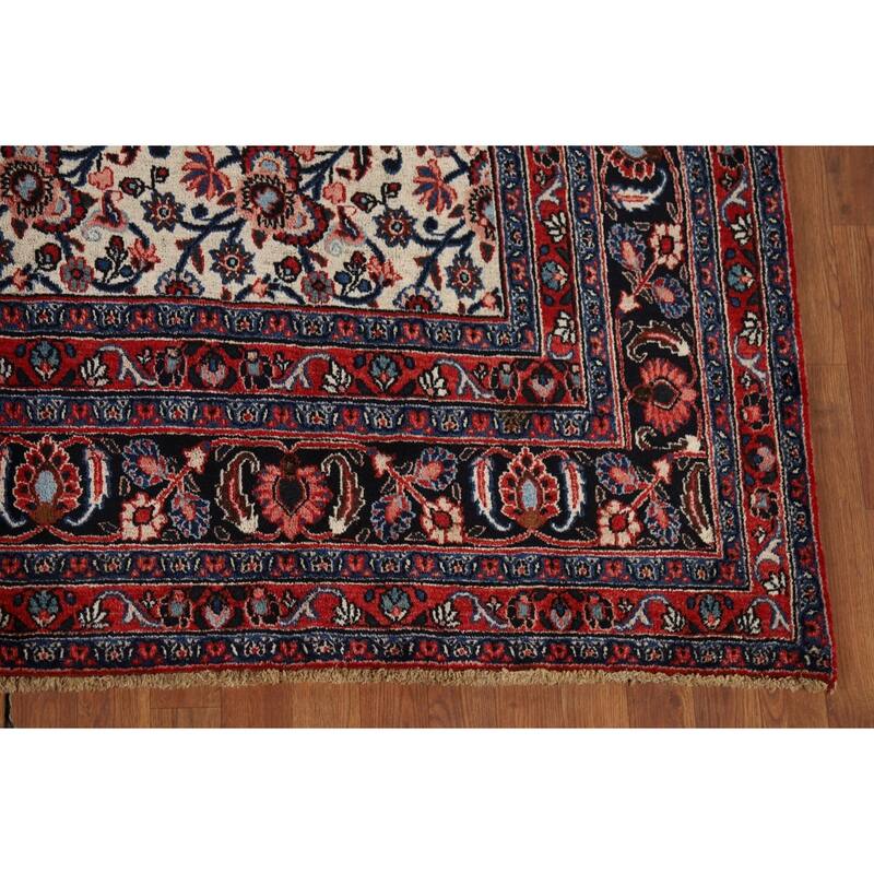 Vegetable Dye Floral Mashad Antique Persian Wool Carpet - 6'7" x 10'2"