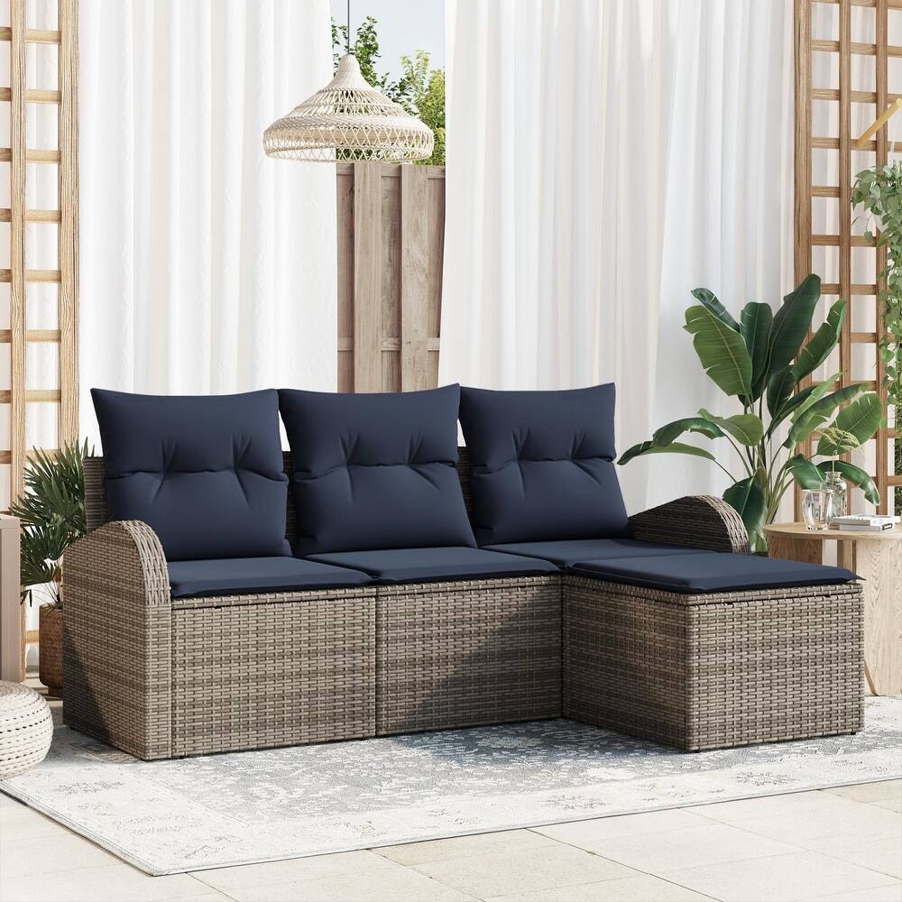 vidaXL 4 Garden Sofa Set with Cushions Black/Brown/Grey Poly Rattan - 70.5 x 24.4 x 27.2