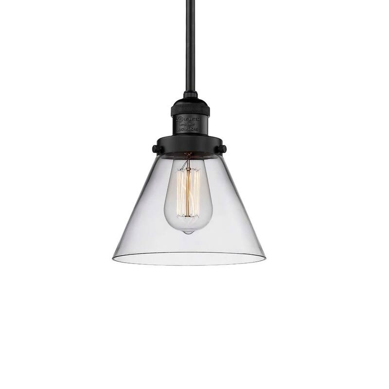 Innovations Lighting Large Cone Single Light 8" Wide Mini Pendant with - Matte Black / Clear