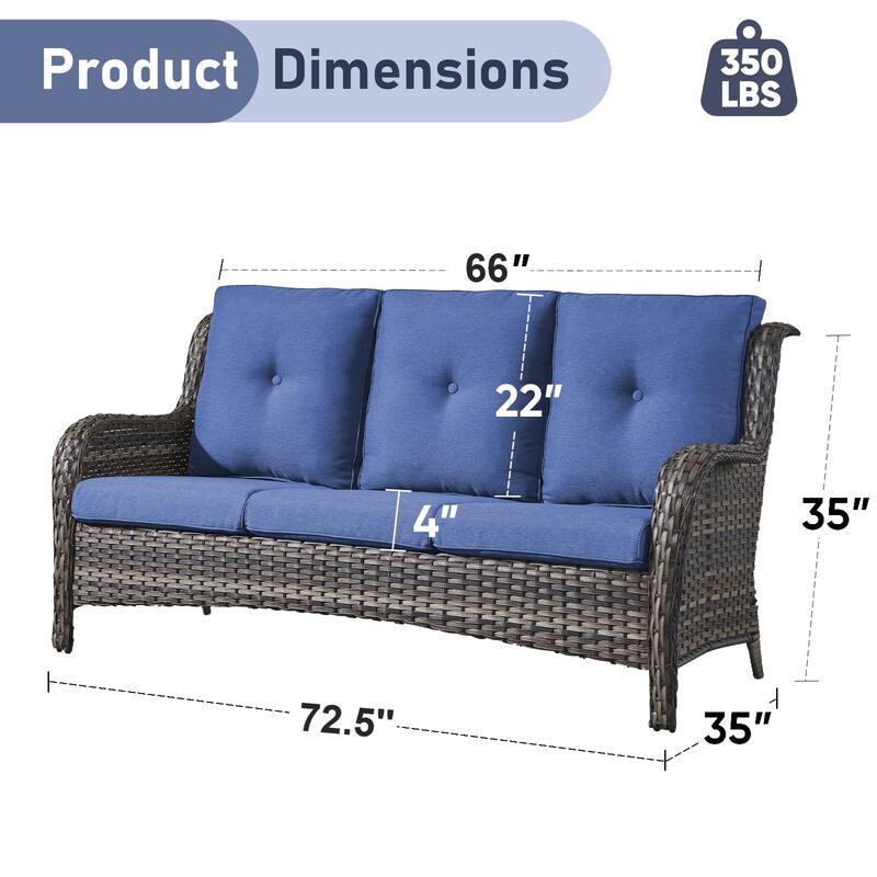 3-Seat Patio Wicker Sofa Outdoor Rattan Sofa