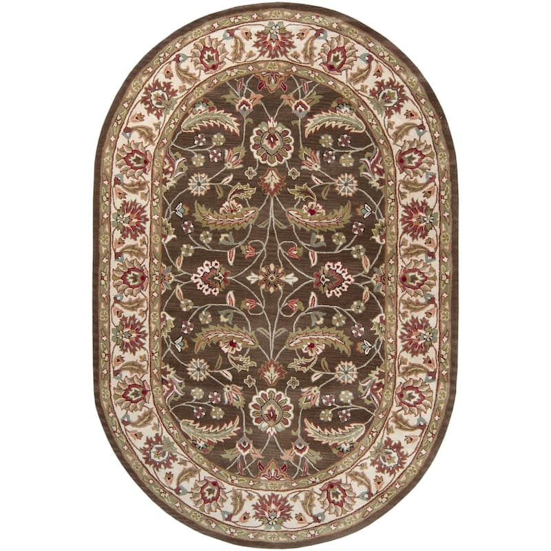 Livabliss Traditional Caesar Border Area Rug - 6' x 9' Oval - Brown