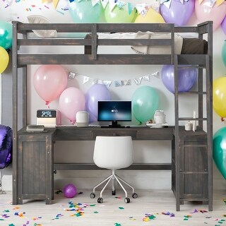 Twin Size Loft Bed with U-shaped Desk,Drawers and Storage Shelves and Sturdy Wood Frame for Bedroom