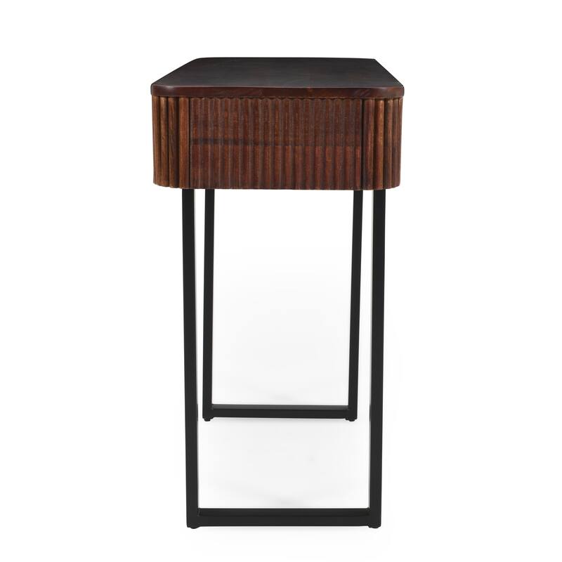 Solid Wood Console Table 40-Inch Fluted Entryway Table with 2 Storage Drawers and Metal Legs for Entryway Hallway Living Room