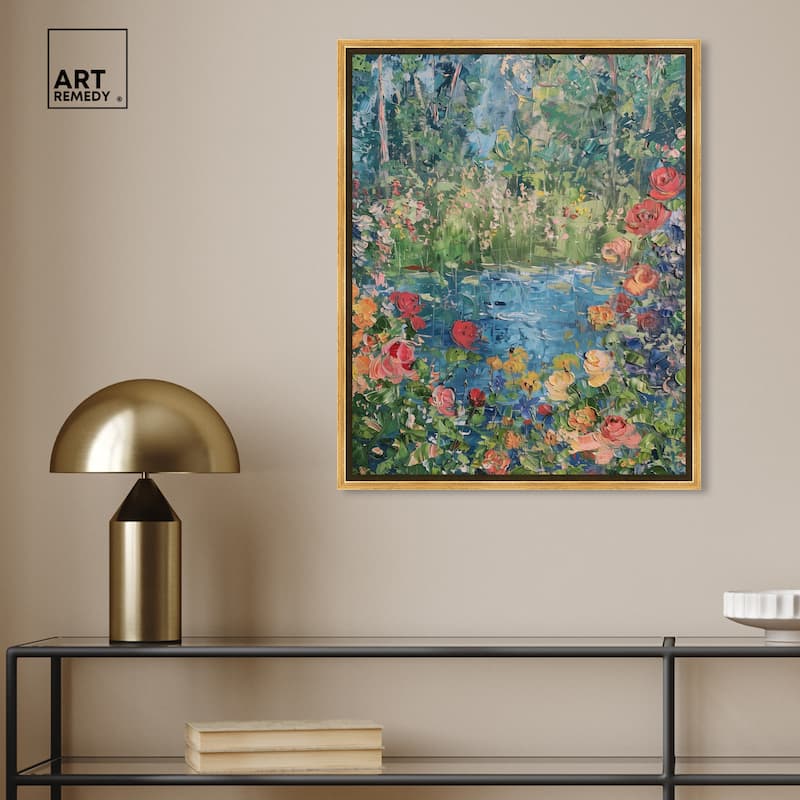 Art Remedy Serene Escape Framed Impressionism 1 Piece Canvas Wall Art /Monet And Van Gogh Inspired Art