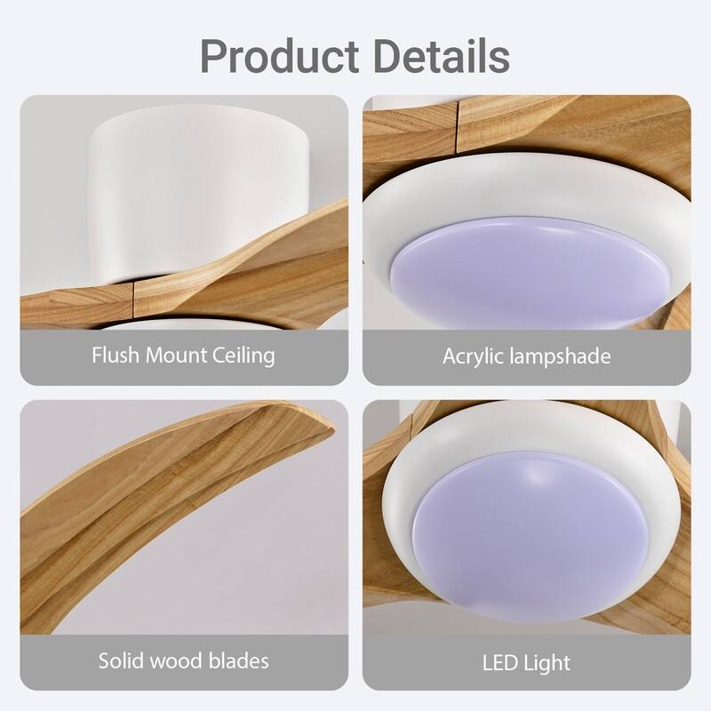 Modern 52" Ceiling Fan with Light & Remote, Matte White - Silent Reversible Motor, 6-Speed, Solid Wood Blades for Indoor Rooms