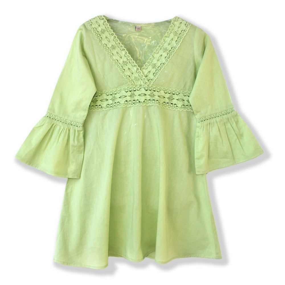 Azul Girls Green Lace Detail Flared Cuffs Long Sleeve Tunic Cover Up