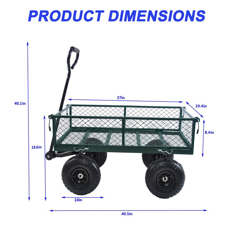 Heavy-Duty Garden Utility Wagon Cart - Firewood & Yard Debris Hauler, Green