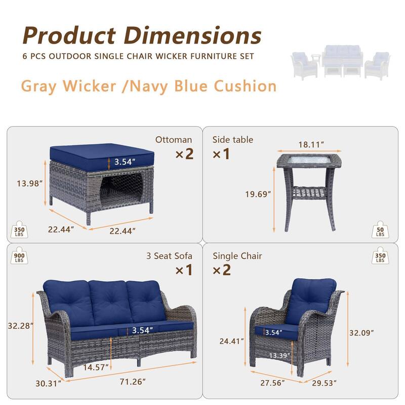 Gray Rattan Wicker High Back Outdoor Patio Furniture Sofa Seating Set