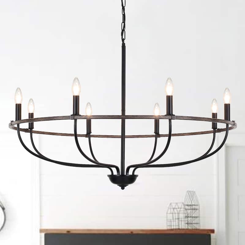 8-Light Wagon Wheel Chandelier, Traditional Metal Ceiling Light for Dining Room Living Room Bedroom Kitchen - W35.43"x H10.39"