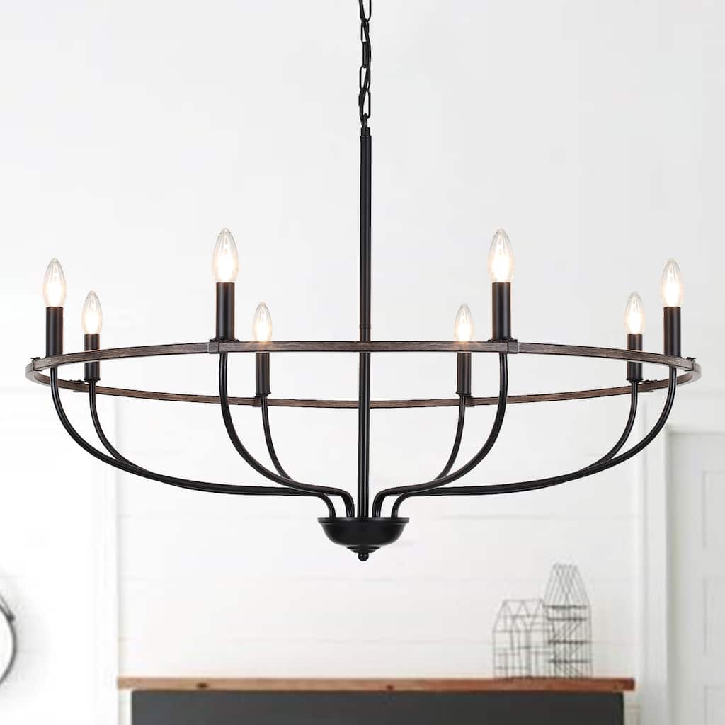 8-Light Wagon Wheel Chandelier, Traditional Metal Ceiling Light for Dining Room Living Room Bedroom Kitchen - W35.43"x H10.39"