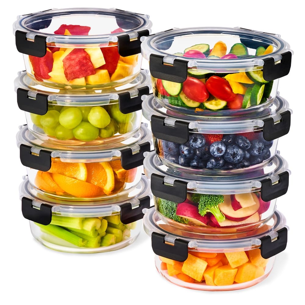 Sorbus Glass Meal Prep Containers with Airtight Lids - 8 Pack Round - 7" D x 3" H