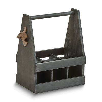 Curata 6 Bottle Black Wood Beverage Caddy with Bottle Opener