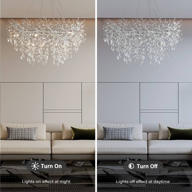 Modern Round Branch Crystal Chandelier, 600-1200mm Diameter, Marquise Cut Crystal Pendant Light