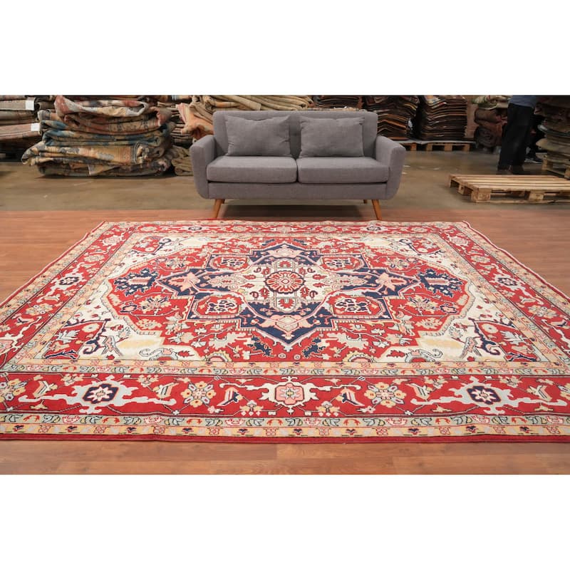 Hand Knotted Oriental 100% Wool Carpet Traditional Medallion Red Heriz (serapi) Area Rug - 9' 9'' X 8' 0''