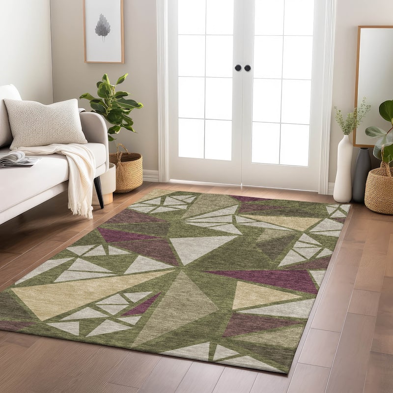 Machine Washable Indoor/ Outdoor Abstract Mosaic Chantille Rug
