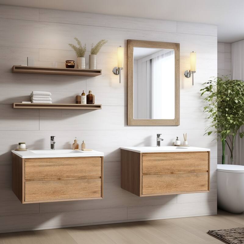 Prismella 24" 30'' Wall Mounted Bathroom Vanity with Top, Floating Cabinet Sink Combo