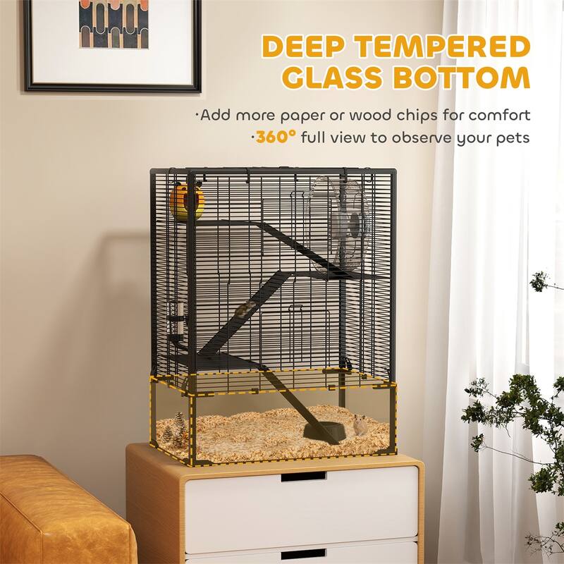 Four-Tier Hamster Tank with Glass Bottom, Ramps and Play Hut - 23.6" L x 15.7" W x 31.5" H