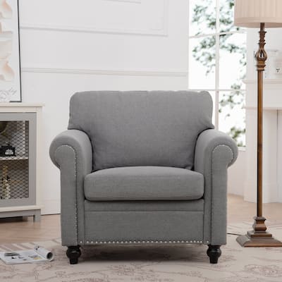 37.4" Upholstered Accent Chair with Solid Wood Frame and Nailheads