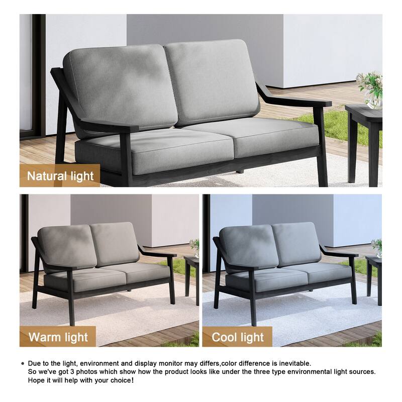 Outdoor Wood Teak Patio 2 Seater Loveseat with Cushion