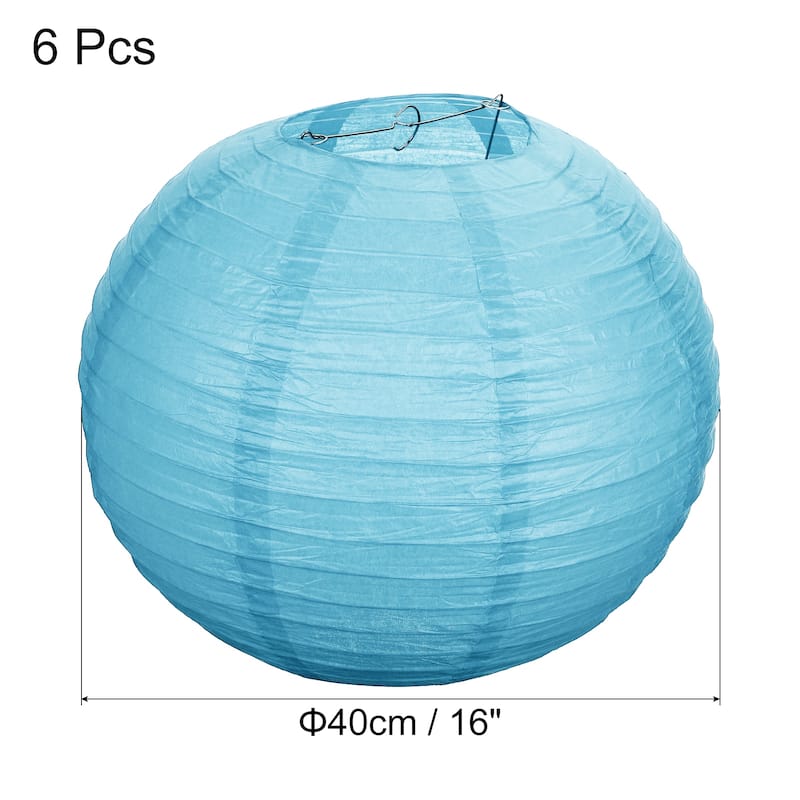 6pcs 16 Inch Folding Hanging Paper Lanterns for Wedding Home Party - Light Blue