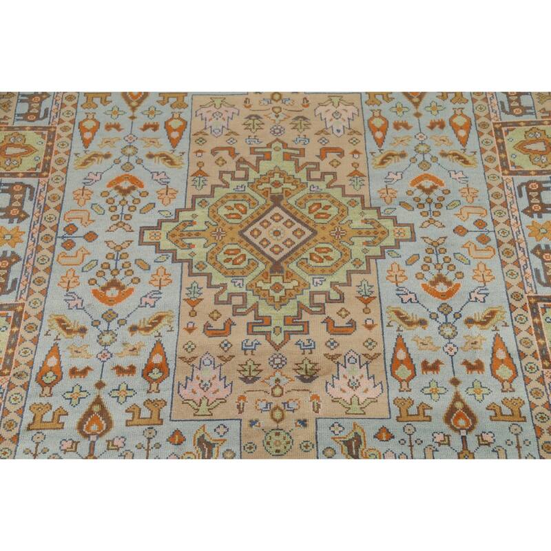 Light Blue Tribal Kazak Oriental Area Rug Handmade Wool Carpet - 8'3"x 9'11"