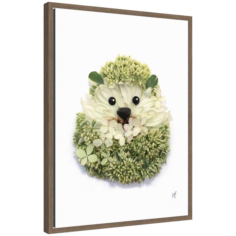 Kate and Laurel Hedgehog by Madeline Jeppesen Framed Canvas Wall Art Print - 18x24 - Walnut